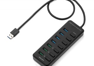 個別スイッチで待機電力をカットする7ポートUSBハブ「400-HUB067BK」