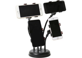 上海問屋、クリップ型ホルダーでスマホを4台固定できるフレキシブルスタンドを発売