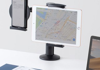 サンワサプライ、端末を2台同時設置できるタブレットアームスタンド発売