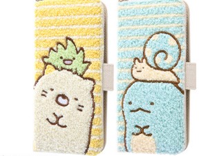 イングレム、ふわふわのタオル生地とサガラ刺繍による「すみっコぐらし｣の手帳型スマホケースを販売