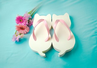 なら下駄屋、猫のシルエットが可愛い下駄「にゃらげた ホワイト」を発売
