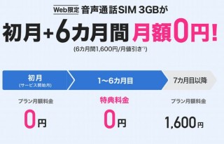 BIGLOBEモバイル、格安SIMが実質半年間無料になる「新特典」を提供開始