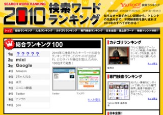 ヤフー、PC版とモバイル版の2010年検索ランキングを発表