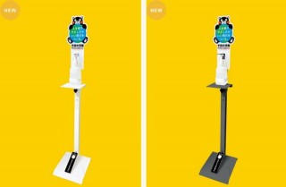 ボトルに触れず足でプッシュして手を消毒できる足踏み式消毒スタンド「ふむもん」