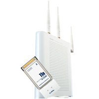 Draft IEEE802.11n 40MHz対応無線LANルータとカードアダプタのセットモデル