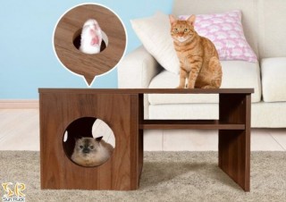 テレワークで飼い主さんにべったりなネコへ「猫が遊べるハウス付き センターテーブル」発売