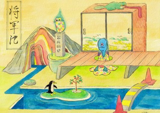 描き下ろしの新作から普段の仕事ではあまり描かないような絵まで紹介される死後くんの個展「将軍池」