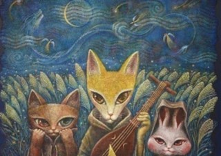 下地に海砂を使って絵を描く画家・絵本作家の個展「たなかしんの世界展」