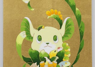 愛らしい表情の動物や多肉植物が描かれた作品などを紹介している住吉明子氏の個展「Parade」