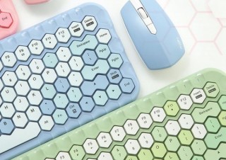 ハニカム形状・可愛いパステルカラーのワイヤレスキーボードマウスセット「ハニーカラフル」