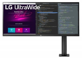 LG、アームスタンドを標準付属した34インチウルトラワイドディスプレイを発売