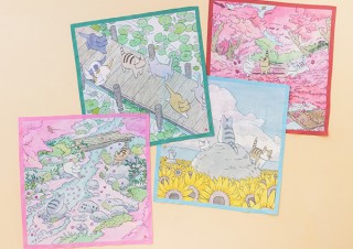 フェリシモ、日本画家が手がけた猫と自然のあざやか大判ハンカチを発売