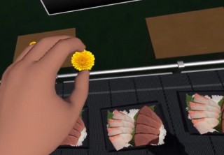 刺身の上にタンポポをのせる作業をVRで無限体験できる「VR刺身タンポポ」