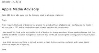Appleスティーブ・ジョブスCEO、病気療養を理由に再び休職