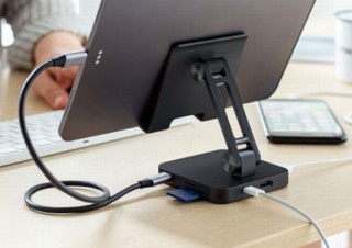 タブレットにHDMI出力やUSB機器との接続を可能にする「スタンド型ハブ」発売