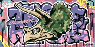 ストリートアートと恐竜をコラボレーションさせた展覧会「Gr8！こぶりな恐竜展」