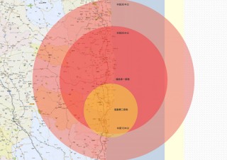 マピオン、福島第一原発・第二原発の避難半径地図と風向きを公開