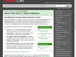 Adobe、「Flash Player 11」のベータ版を公開－64bit版OSにも対応