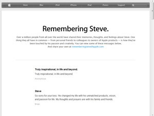 アップル、世界中から集まったスティーブ・ジョブズ氏へのメッセージを追悼サイトに掲載