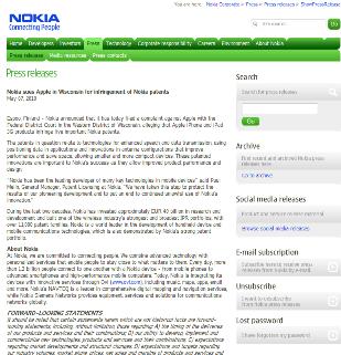 Nokia sues Apple in Wisconsin for infringement of Nokia patents