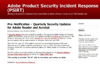 Pre-Notification - Quarterly Security Updates for Adobe Reader and Acrobat