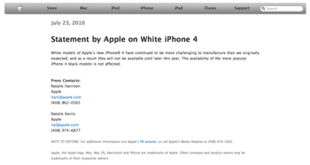 Statement by Apple on White iPhone 4
