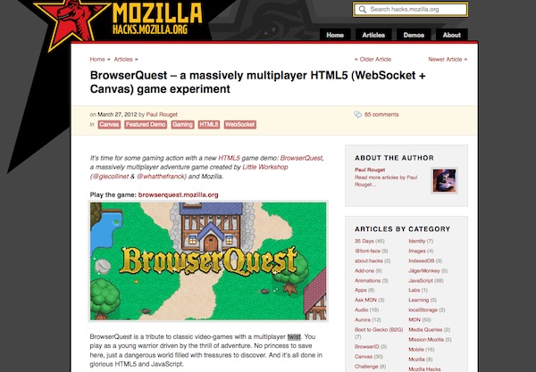 BrowserQuest – a massively multiplayer HTML5 (WebSocket Canvas