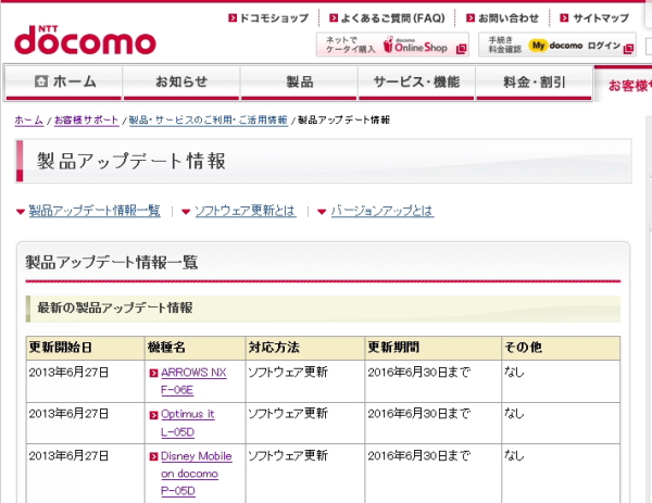 製品アップデート情報