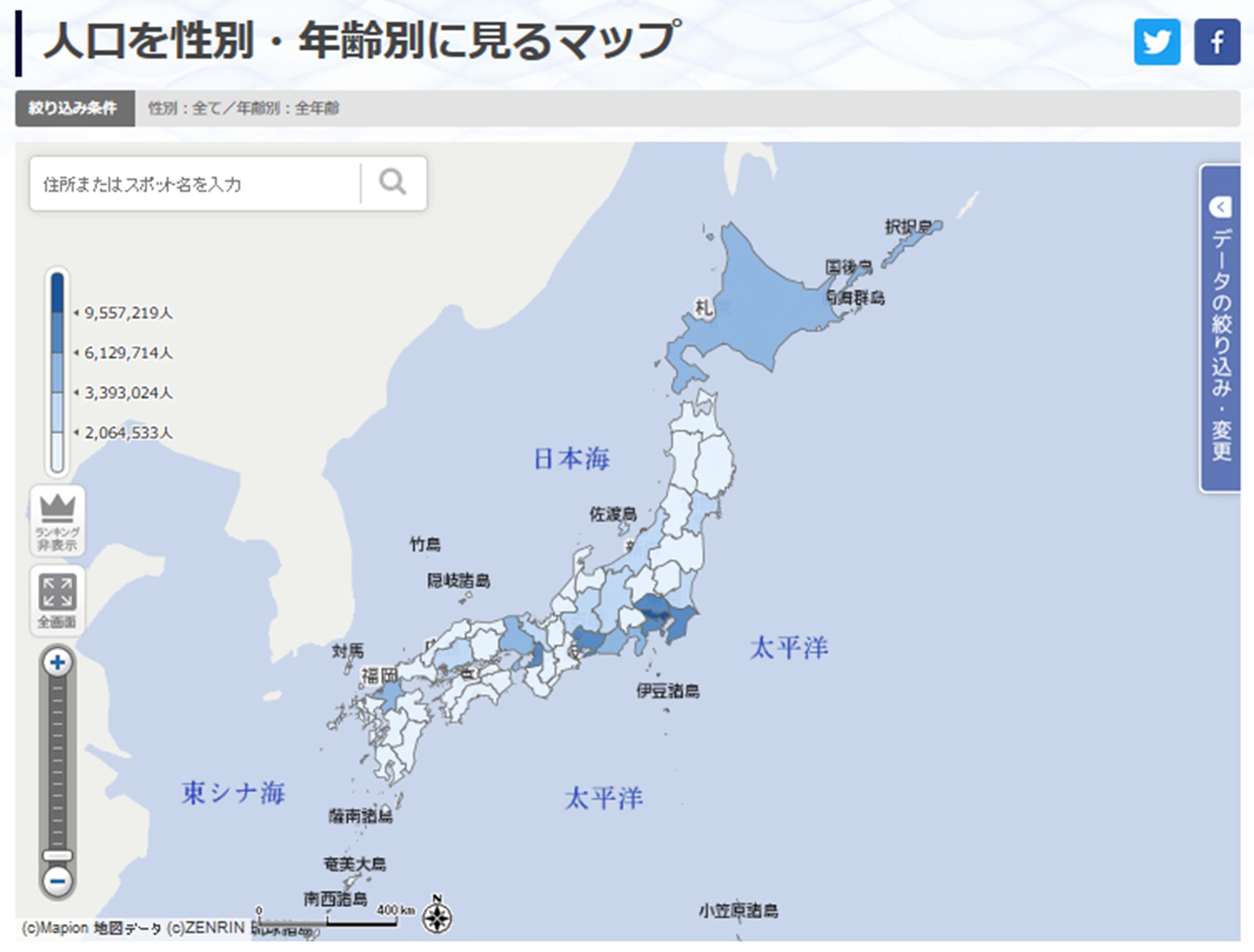 「人口を性別・年齢別に見るマップ」