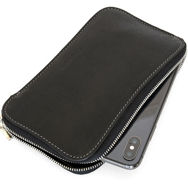 Lファス スマホ ウォレット ケース ブラックヌメ