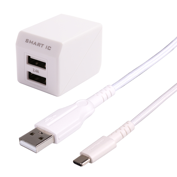 「超タフUSB Type-CケーブルAC充電器シリーズ」セットタイプ(ホワイト)