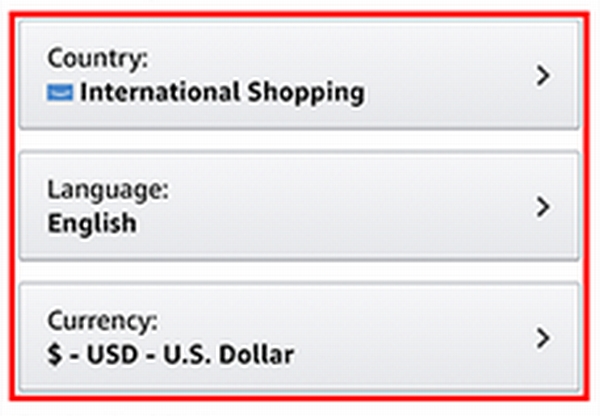 言語と通貨の選択画面