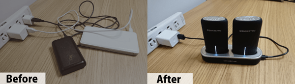 一般的なモバイルバッテリー2台と比べると、こんなにスッキリ！