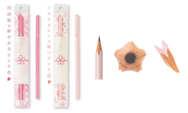 桜の形をした軸で削ると花びら型の削りかすが生まれる「さくらさくえんぴつ」