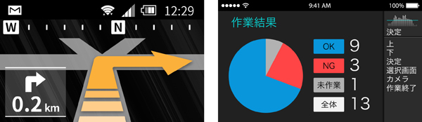 MAPや作業内容／結果等、シーンによって様々な情報を表示することができる