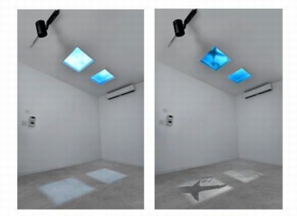 パナソニック、天井に取り付けて空や水面、サメなどを演出できる「天窓照明」発表