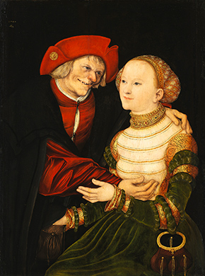 ルカス・クラーナハ（父）《不釣り合いなカップル 老人と若い女》1522年　油彩／板（ブナ）　ブダペスト国立西洋美術館　 © Museum of Fine Arts, Budapest － Hungarian National Gallery, 2019