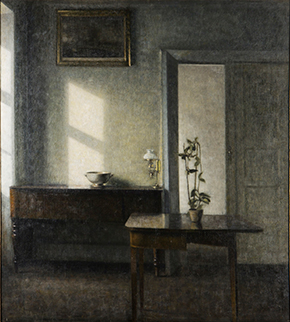 ヴィルヘルム・ハマスホイ　《カード・テーブルと鉢植えのある室内、ブレズゲーゼ25番地》1910-11年　マルムー美術館蔵　Malmö Art Museum, Sweden