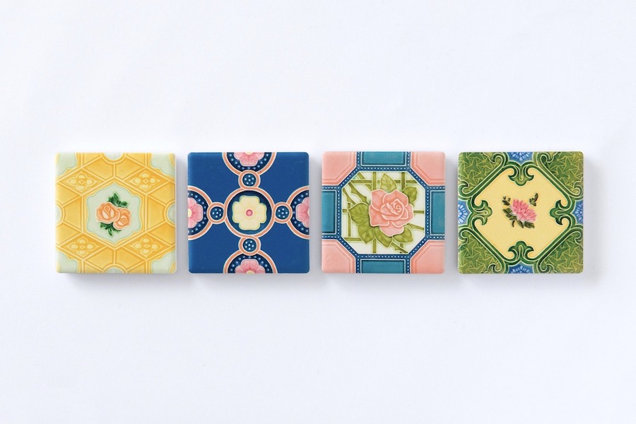 台湾花磚博物館 × Pinkoi 限定カラー 台湾タイルマグネット。左から、気品、自信、情熱、吉祥の意味が込められている