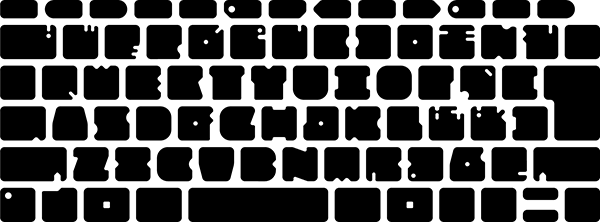 タイプフェースモデル「ブラックアウトステッカー」 貼り付けると一見真っ黒いキーに見えるが、ピースが文字のシルエットで切り抜かれており、目と指で判別できるようになっている