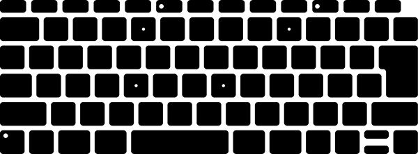 完全無刻印モデル「ブラックアウトステッカーPro」 完全にキー表面を覆い隠す、タッチタイピング上級者モデル。入力のズレを防止するため、「5」と「0」、「F」と「J」などに丸穴が設けられている