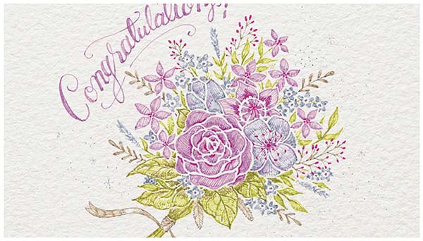 上品な初夏の花々のブーケを思い起こさせるカラーグループ「花束／BOUQUET」 (49アイリスパープル、13ピンク、72アップルグリーン、45ベージュ、81シーフォグ)