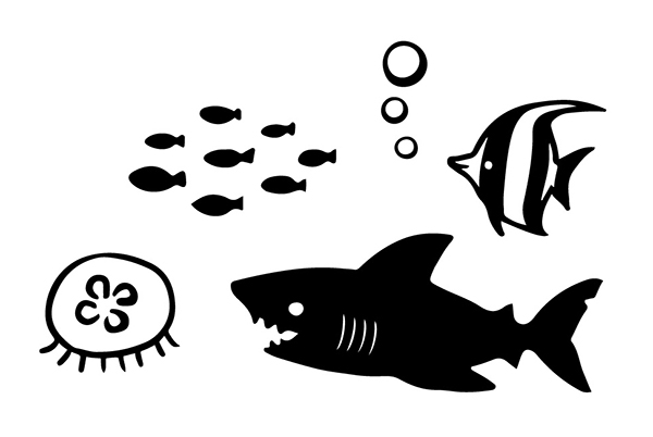 「うみ A」スタンプ5個セット お子さま用マスクに使うことを想定して、子どもに人気のサメやクラゲなどをラインナップ