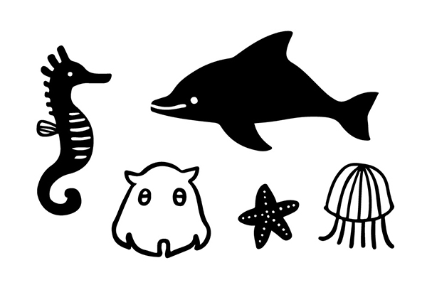 「うみ Ｂ」スタンプ5個セット お子さまに人気のイルカ、タツノオトシゴ、そして深海のマスコットともいわれるメンダコも