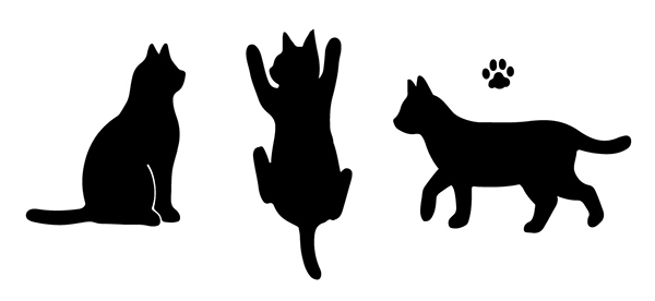 「ねこ A」スタンプ4個セット おすましして歩く猫ちゃんに、壁によじ登ろうとする猫ちゃん、あいらしい肉球マークも