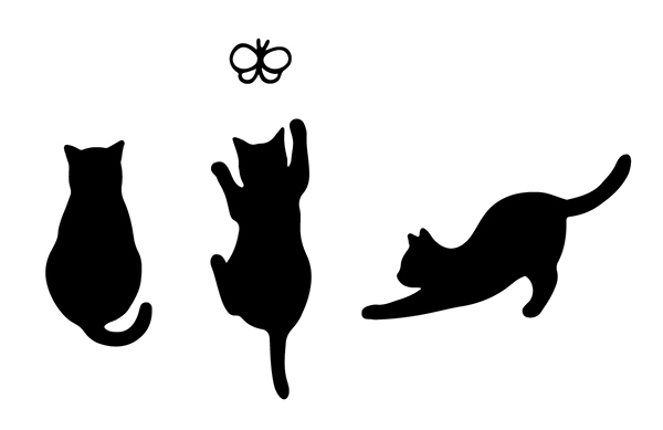 「ねこ Ｂ」スタンプ4個セット のびをする猫ちゃんに、ちょうちょを追いかける猫ちゃんもいます