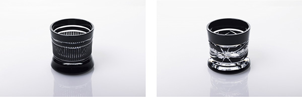 左：江戸切子レンズグラス十草（とくさ）右：江戸切子レンズグラス槌目（つちめ）