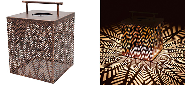 LEDソーラー　ヘリンボーン 価格：2,700（税別） サイズ：W165×L165×H242mm　(ハンドル含む)