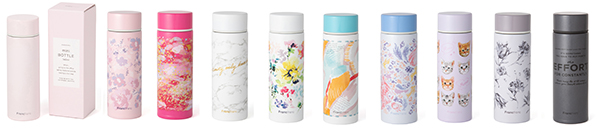 シュシュ ミニボトル 140ml 価格：1,000円 ライトピンク、フラワーピンク、ダークピンク、マーブル、フラワーホワイト、メッセージ、アクアリウム、キャット、リリア、ブラック