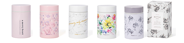 シュシュ ボトル 220ml 価格：1,200円（税込） ライトピンク、フラワーピンク、マーブル、フラワーホワイト、リリア